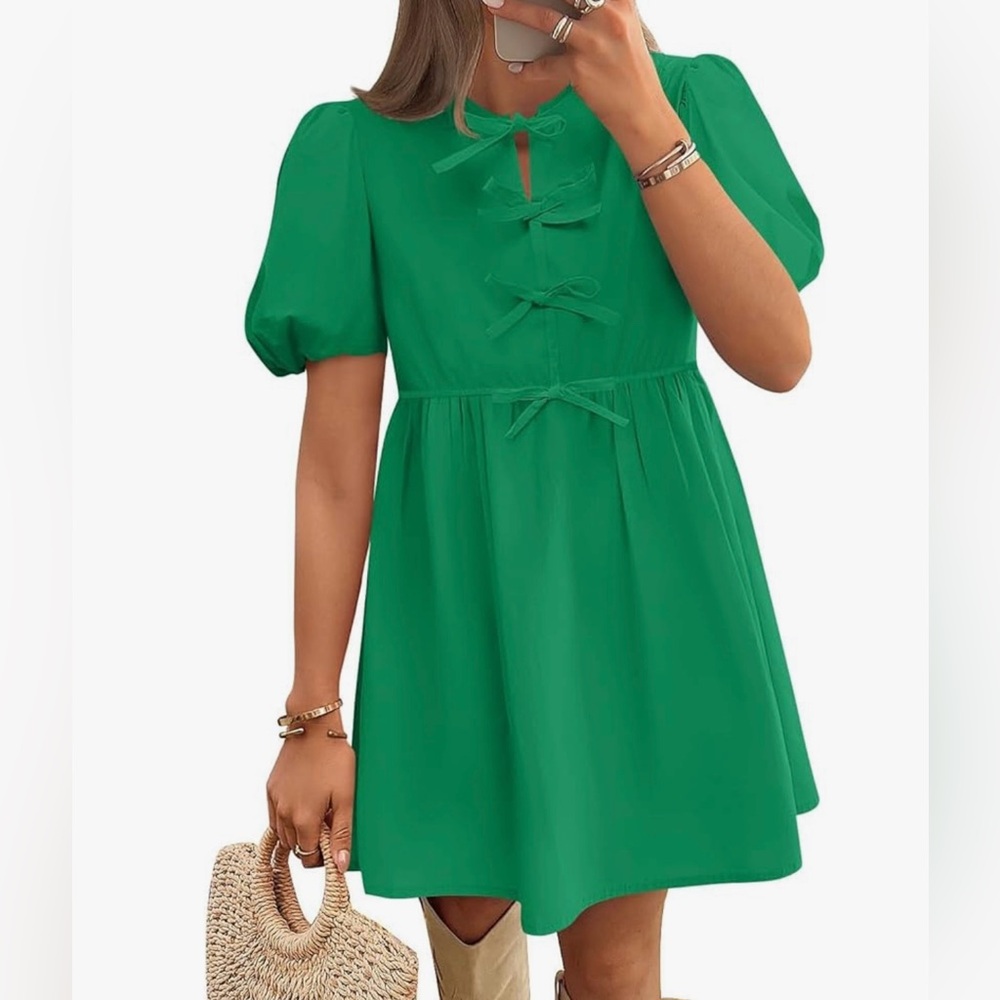 Zesica Tie Front Mini Dress with Bows